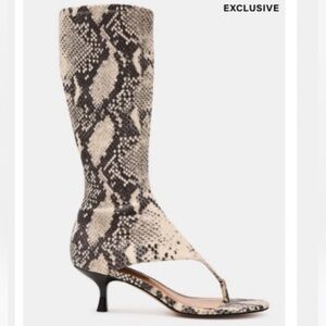 Steve Madden Snake-Print Thong Kitten Heel Boots - Beige/Black
